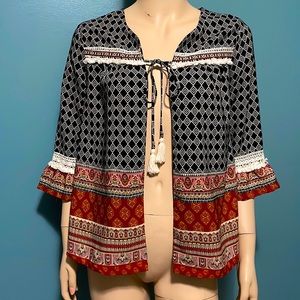 Xhilaration Gypsy Bohemian Tie Front Cardigan With Tassels